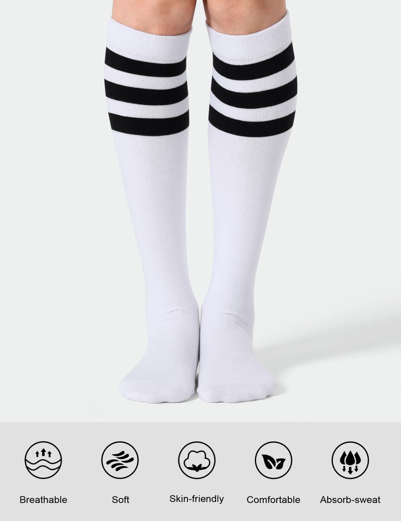 Joulli Women's Knee High Athletic Socks Stripe Tube Outdoor Sport Socks 3 Pairs, White Mix - Image 2